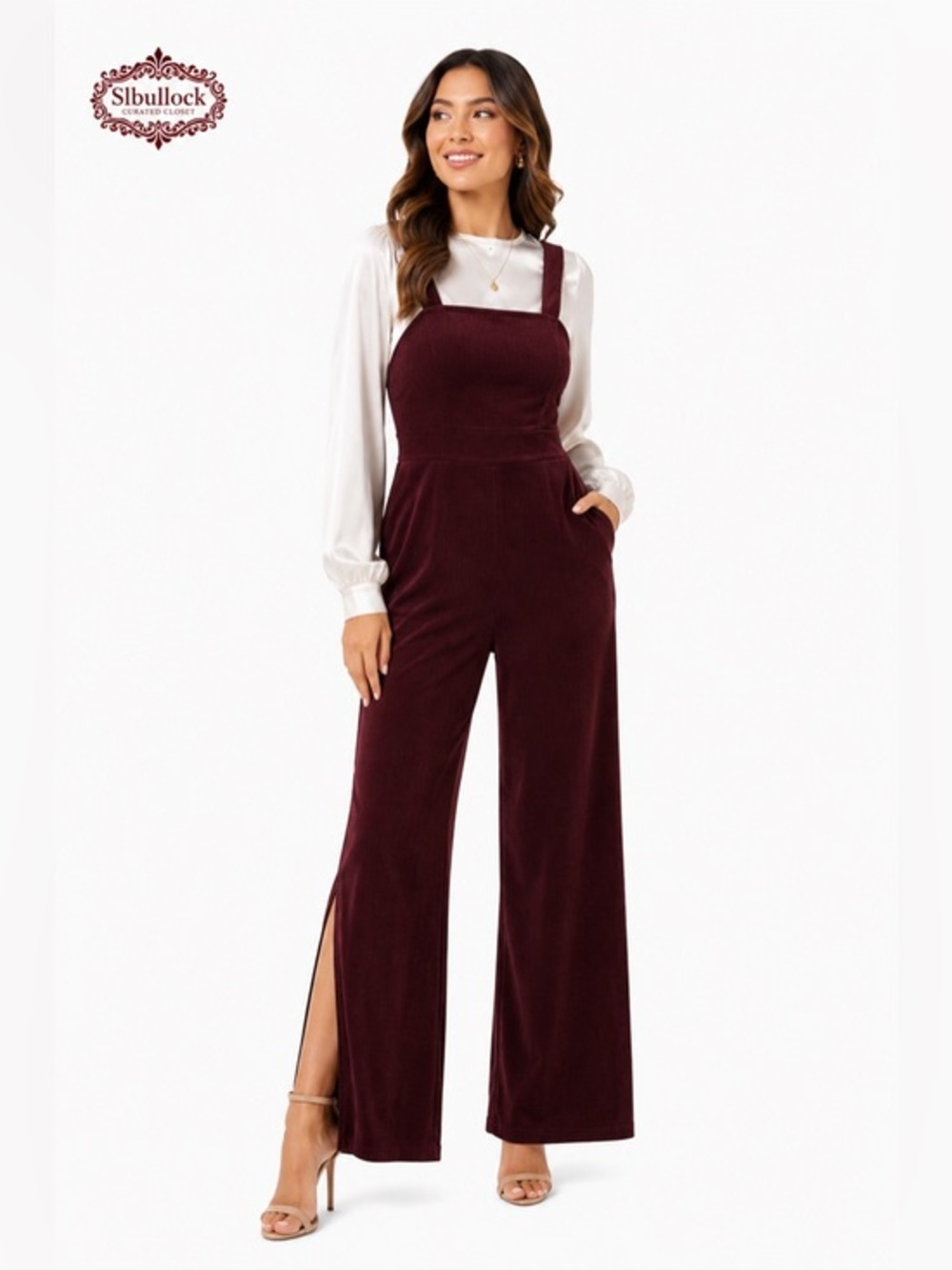 Chic Burgundy Velour Jumpsuit for Women
